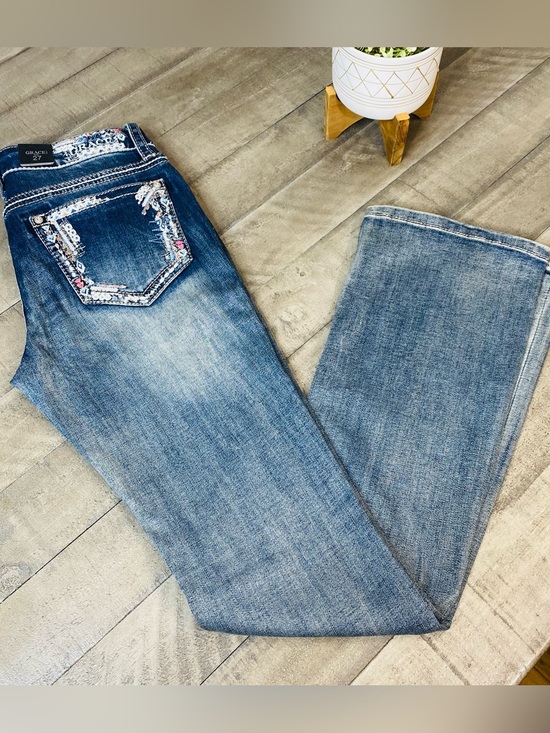Grace Denim - Grace in LA Bootcut Jeans Size 27 Embellished Aztec Pocket Mid Rise